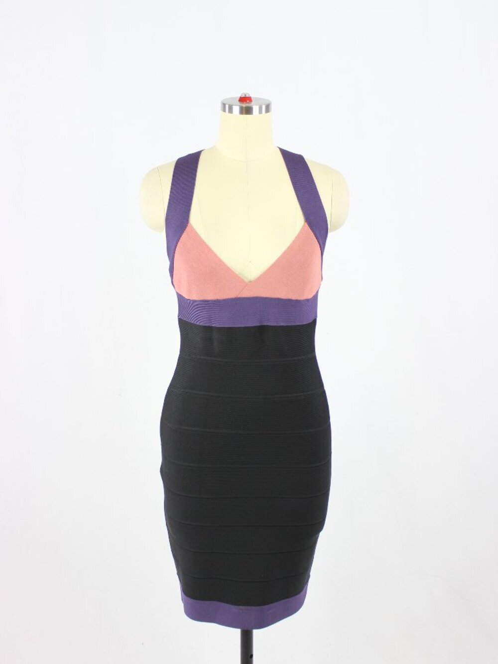 HERVE LEGER Black Colorblock Criss Cross Bandage Bodycon Mini Dress, Size S